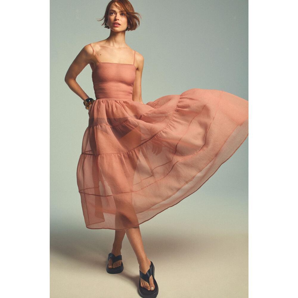 OhSevenDays Women's Blush Tiered Sheer Midi Dress Size XS NWOT